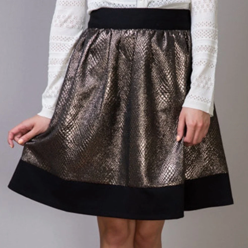 ANN TAYLOR Women's Silk Blend Velvet Trimmed A-Line Pleated Skirt